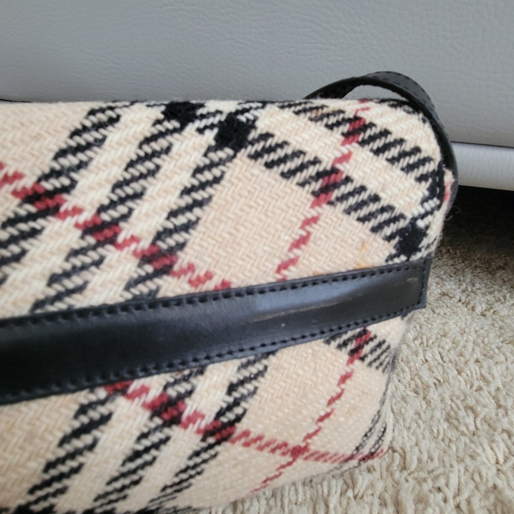 Vtg Burberry London Nova Check Wool Baguette Shoulder Bag Tan Black Leather Trim - Picture 5 of 16